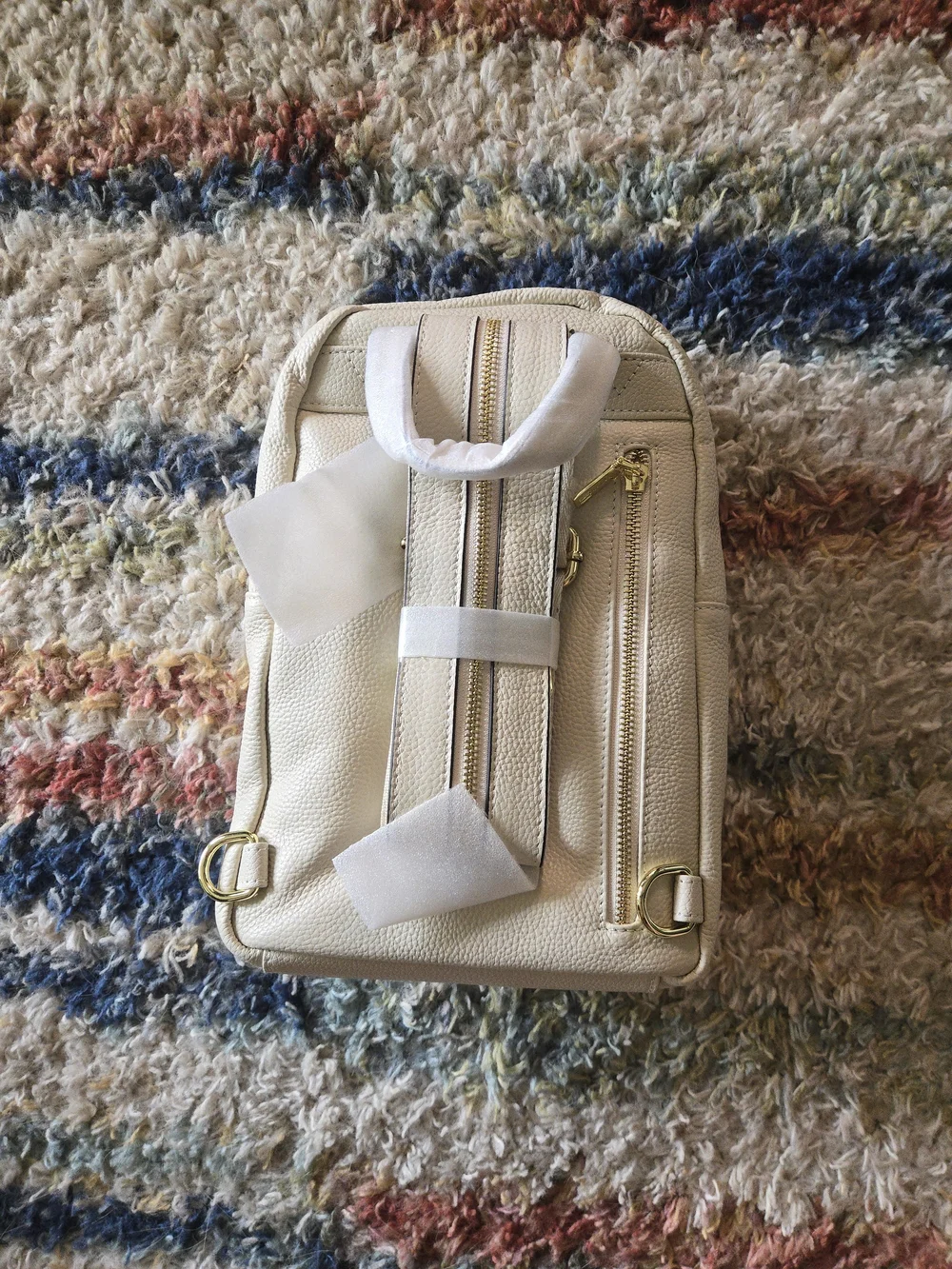Cream Leather Crossbody Sling Bag - Women